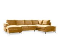 Lilly - Canapé panoramique d'angle droit - 7 places - convertible avec coffre - en velours - Jaune