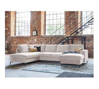 Lilly - Canapé panoramique d'angle gauche - 7 places - convertible avec coffre - en velours - Beige