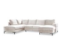Lilly - Canapé panoramique d'angle gauche - 7 places - convertible avec coffre - en velours - Beige