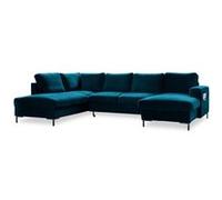 Lilly - Canapé panoramique d'angle gauche - 7 places - convertible avec coffre - en velours - Bleu canard Bleu canard G