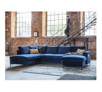 Lilly - Canapé panoramique d'angle gauche - 7 places - convertible avec coffre - en velours - Bleu nuit Bleu nuit G