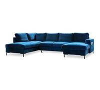 Lilly - Canapé panoramique d'angle gauche - 7 places - convertible avec coffre - en velours - Bleu nuit Bleu nuit G