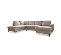Bestmobilier - Canapé Panoramique d'angle Convertible avec Coffre - Angle Gauche - Lilly en Velours Côtelé - Canapé Lit - Grand Sofa XXL Beige 7 Places - Salon