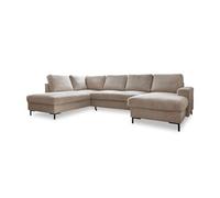 Lilly - Canapé panoramique d'angle gauche - 7 places - convertible avec coffre - en velours côtelé - Beige