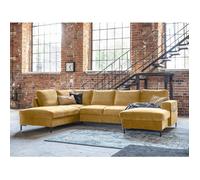Lilly - Canapé panoramique d'angle gauche - 7 places - convertible avec coffre - en velours - Jaune Jaune G