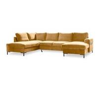 Lilly - Canapé panoramique d'angle gauche - 7 places - convertible avec coffre - en velours - Jaune Jaune G