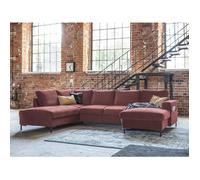 Lilly - Canapé panoramique d'angle gauche - 7 places - convertible avec coffre - en velours - Rose