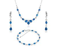 LILLY MARIE Ensemble Bijoux En Argent 925 Avec Zirconium Bleu Ajustable Femme