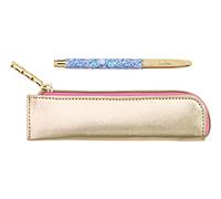 Lilly Pulitzer Ensemble stylo en métal et pochette à fermeture éclair, stylo à encre noire avec étui en cuir végétalien, Soleil It On Me