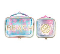 Lilly Pulitzer Lot de 2 trousses d'accessoires de plage avec trousse de voyage transparente et accessoires de toilette (Royal Coral), Corail royal, Côtier