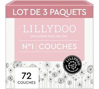 LILLYDOO - Couches Bébé Hypoallergéniques, Taille 1 (2+ kg), Lot de 3 paquets (72 pièces), Ultra Douces et Absorbantes, sans Parfum et Lotion pour les peaux sensibles, Testées dermatologiquement