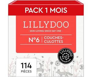 LILLYDOO - Couches-culottes Bébé, Taille 6 (13+ kg), Box mensuelle (114 pièces), Ultra-Douces et Anti-fuites, sans Parfum et Lotion pour les peaux sensibles, Testées dermatologiquement