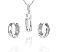 LillyMarie Chic Ensemble De Bijoux Argent Avec Pendentif Rectangulaire Et Boucles DOreilles Créoles Ondulées