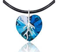 LillyMarie Collier En Cuir Pour Femme Avec Pendentif Coeur Cristal Bleu Réglable