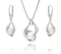 LillyMarie Ensemble Bijoux Argent Sterling 925 Avec Pendentif Perle Et Boucles Dans Coffret Cadeau