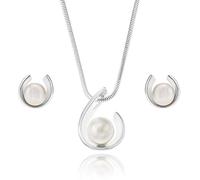 LillyMarie Ensemble Bijoux Femme Argent 925 Avec Pendentif Perle Et Boucles DOreilles