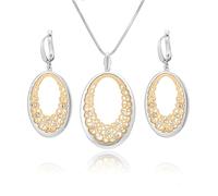 LillyMarie Ensemble Bijoux Femme En Argent Sterling 925 Avec Pendentif Ovale Plaqué Or Cristaux Et Chaîne Serpent Réglable