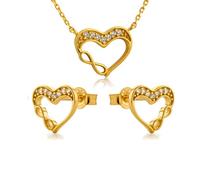 LillyMarie Ensemble De Bijoux Cœur En Or 8 Carats Avec Cristaux Et Chaîne Réglable