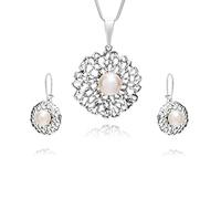 LillyMarie Ensemble De Bijoux Pour Femme Avec Grand Pendentif Et Perles En Argent 925