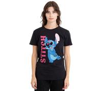 Lilo and Stitch Lilo Stitch Covered in Kisses Ladies T Shirt, Black, Noir, S Femme