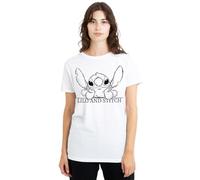 Lilo and Stitch Lilo Stitch Relax Sketch Ladies T Shirt, White, Blanc, L Femme