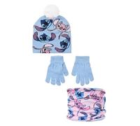 Lilo et Stitch, Bonnet, Tour de Cou et Gants, Fille (Bleu, 54 cm)