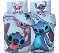 Lilo et Stitch Disney Parure de lit réversible en linon de coton renforcé de qualité avec housse de couette 135 x 200 cm + 80 x 80 cm - 100 % coton renforcé de qualité supérieure - Housse de couette