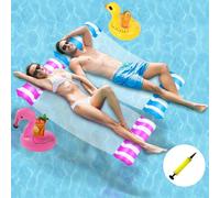 Lilo Lot de 2 hamacs gonflables en filet avec 1 pompe et 2 porte-boissons, hamac de piscine 4 en 1, jouets aquatiques pour adultes, chaise longue relaxante en maille fraîche pour la plage, les