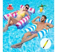 Lilo Lot de 2 hamacs gonflables pour piscine 4 en 1 avec 2 porte-boissons et 1 pompe à air, flotteurs en maille fraîche pour adultes, jouets de piscine, canapé, chaise longue, matelas pour la plage