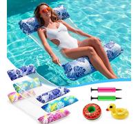 Lilo Lot de 3 flotteurs gonflables pour piscine avec 2 pompes et 2 porte-boissons, jouets de piscine gonflables pour adultes, hamac avec filet pour chaise longue flottante pour plage et lac