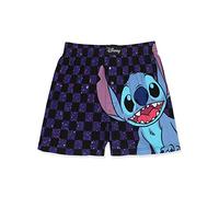 Lilo & Stitch Galaxy Check Mens Cotton Jersey Button Fly Boxer Lounge Shorts (XX-Large, Navy)