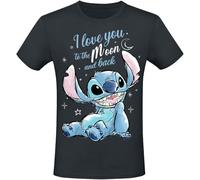 Lilo & Stitch I Love You to The Moon and Back Homme T-Shirt Manches Courtes Noir XL