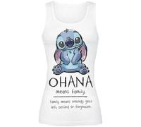Lilo & Stitch Ohana Means Family Femme Top Blanc XS 100% Coton Regular/Coupe Standard