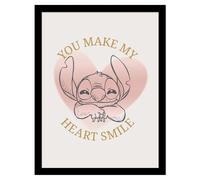 Lilo & Stitch - Poster encadré "Heart Smile" PM8566 (45 cm x 35 cm x 1,7 cm) (Rose/Doré)