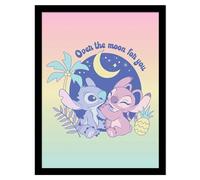 Lilo & Stitch - Poster encadré OVER THE MOON (45 cm x 35 cm x 1,7 cm) (Rose/Bleu/Jaune)