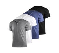Liloak Lot de 4 t-shirts Henley pour homme, multipack Henley à manches courtes, t-shirts à 3 boutons multicolores, lot de t-shirts classiques décontractés, Noir/blanc/gris/bleu marine, Taille XL