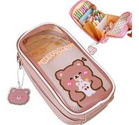 LILOVE Trousse Kawaii - Jolie Trousse esthétique pour Filles, Grande capacité, Durable, Fournitures Scolaires pour Adolescentes, Peut contenir Plus de 60 stylos-Brun