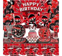 Lilwemen Décorations de fête pour le thème Ninja - Happy Birthday Backdrop, Vaisselle, Nappe, Ballons, Karaté, Guerrier, Samouraïs Party Accessoires Pour Garçons et Filles Baby Shower