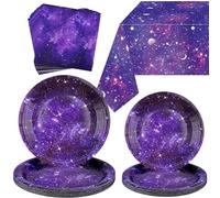 Lilwemen Décorations de fête sur le thème de la galaxie, fournitures de fête d'anniversaire Space Galaxy, y compris assiettes, serviettes, nappes, pour 20 personnes