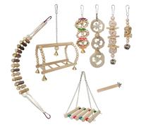 Lily Brown Lot de 8 jouets pour oiseaux, cage à oiseaux, jouet à suspendre, en bois naturel, balançoire, perroquet, perche, jouet, cage, échelle, jouet d'exercice pour cacatoès