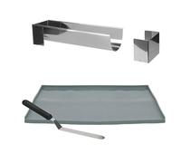 Lily cook Coffret Bûche Moule Plaque et Spatule Pâtisserie Argent | Métal et polypropylène, coffret bûche, moule plaque à génoise et spatule, 37x27 cm, pâtisserie, argent et bleu