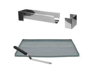 Lily cook Coffret Bûche Moule Plaque et Spatule Pâtisserie Argent | Métal et polypropylène, coffret bûche, moule plaque à génoise et spatule, 37x27 cm, pâtisserie, argent et bleu