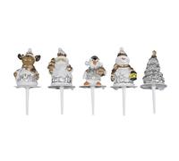 Lily cook - KP5725, Piques déco Noël x5, Accessoires de pâtisserie élégants en Blanc et Argent, Conçus pour gâteaux et Desserts, Taille 6,3 cm, Couleur Blanc et Argent