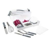 LILY COOK - KP5638 Mallette de Pâtisserie 45 Pièces - Kit Complet pour Gourmandises Maison, 17 Douilles Inox, 8 Douilles Plastique, Spatule, Fouet - 42x21x17cm - Blanc