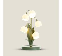 Lily De La Vallée Lampe De Table Fleur Nordique Table De Nuit Lumière Vert Lampe De Chevet en Métal G4 Lampes De Chevet pour Chambre à Coucher Salon Bureau Colonne Florale Lampes De Table