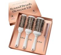 Lily England Set de Brosses Rondes, kit brushing professionnel 4 pièces avec 3 brosses rondes et un peigne pour le coiffage, coffret cadeau beauté pour femmes