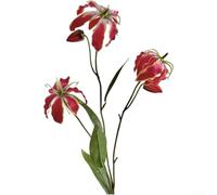 Lily Flame Lot de 3 fleurs de lys artificielles pour décoration d'intérieur, centre de table floral en soie, parfaites pour les tables de salon et de bureau avec design réaliste (rouge)