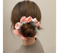 Lily of the Valley Élastique à cheveux fait à la main en crochet pour cheveux, grand chouchou en forme de fleur pour queue de cheval (rose clair)