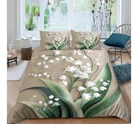 Lily-of-The-Valley Ensemble De Literie 3D Effet Microfibre 3 Pièces Hypoallergique Botanique Wall Art Parure de Lit avec Taie d'oreiller Super Douce for Chambre de garçons Super King（260x220cm）