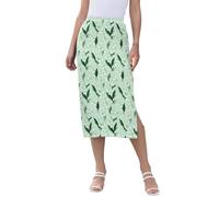 Lily of The Valley Jupe midi taille haute pour femme sous le genou Vert clair Jupe midi fendue tendance pour le week-end, multicolore, Taille XL